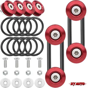4PCS Red Bumper Quick Release Kit, Universal Front Rear Bumper Fender Trunk Fastener Holders, Quick Release Tabs with 12PCS O-Ring Fasteners, Universal Car Exterior Modification Accessories