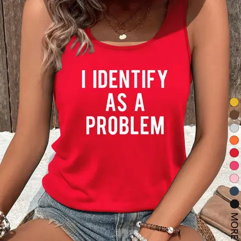 Women's Letter Print Round Neck Tank Top, Casual Sleeveless Top for Summer, Ladies Clothes for Daily Wear, Sleeveless Basic Tanks, Socks, Sleeveless Shirt, Tanktop