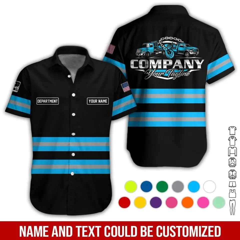 Custom Tow Truck Work Department Name Hawaiian Shirt, Personalized Tow Truck Hawaiian Work Shirt Men