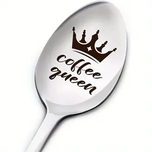 Coffee Queen Letter Pattern Coffee Spoon, Coffee Queen Spoons, Stainless Steel Coffee Spoon, Kitchen Utensils for Home Use, Gift for Mom, Daughter, Grandma, Sister, Friend, Coffee Accessories