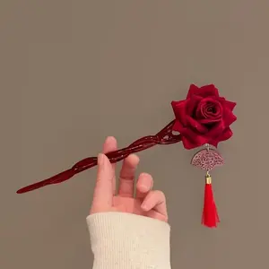 Wine- Rose Hairpin, Vintage Elegant Floral Hair Accessory, Stylish Women's Jewelry, Perfect Gift Idea, Enhance Your Look, Prom Mom Hair Clip