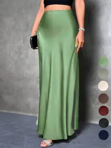 Elegant Aesthetic Chic High Waist Mermaid Dress, Silky Draped Long Skirt, Slimming Bodycon Half-Length Gown, Fashion Glossy Tail Design