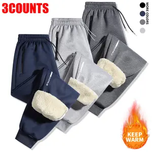 Men's Casual Sports Three-Piece Set Thick Fleece Lined Warm Winter Pants Classic Design trouser thermal