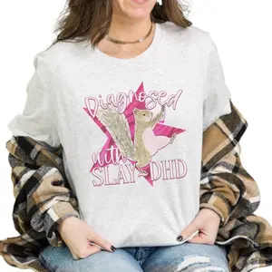 Diagnosed With Slay DHD Bleached Shirt Comfy Unisex Jersey Top Casual Vintage Style Short Sleeve Crew Neck Medium Length