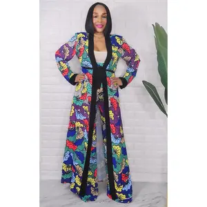 080823 The African Wedding Flowers Print Palazzo Pants and Duster Set