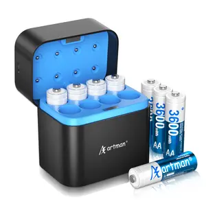 Artman Rechargeable Lithium AA Batteries 8 Pack with Storage Fast Charger, 3600mWh High Capacity Lithium Batteries AA for Blink Outdoor Camera, 1.5V Double A Battery Recharge up to 2000+ Cycles