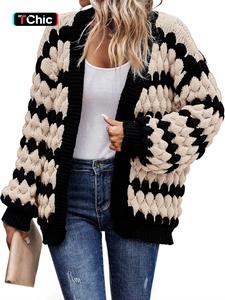 women's colorblock drop shoulder cardigan, loose casual long sleeve open front knitwear for fall & winter, fashion women's knit clothing for daily wear, longsleeves, womenswear