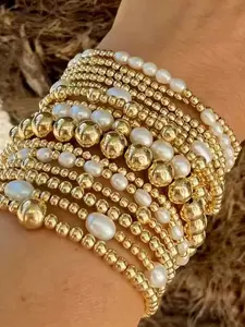 Elegant Beaded Pearl Stretch Bracelet Set, Multi-Layer Design, Alloy Plated Hypoallergenic Jewelry, Versatile Fashion Accessory