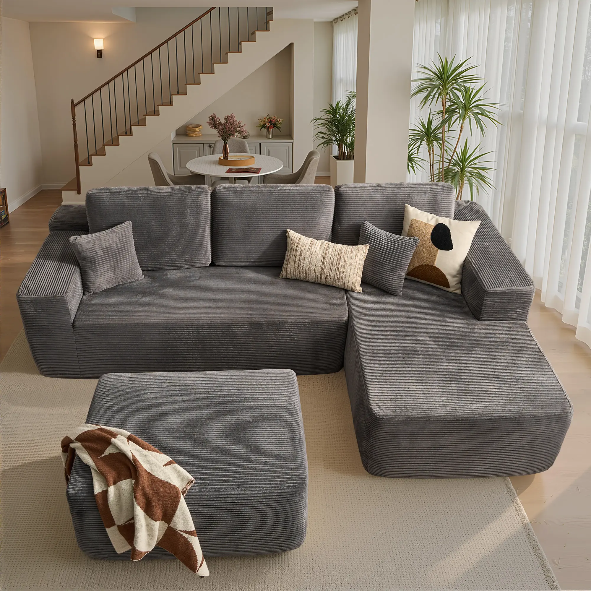 Grey Corduroy Right Chaise