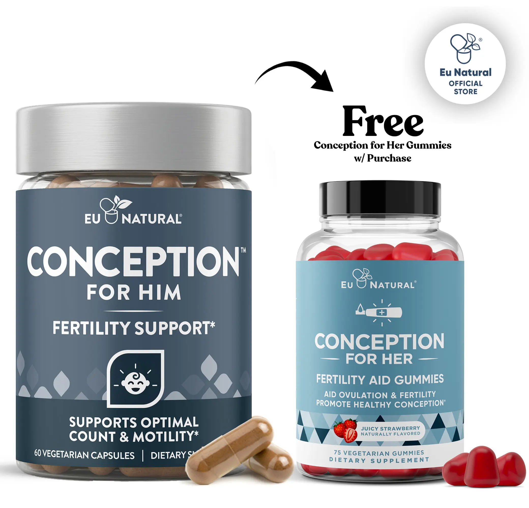 Eu Natural Conception For Him – Fertility Supplements for Men, Male Fertility Booster & Prenatal – Optimal Sperm Count, Motility, Strength – Ashwagandha, Folate, Folic Acid, Magnesium & Zinc Healthy Dietary Fitness