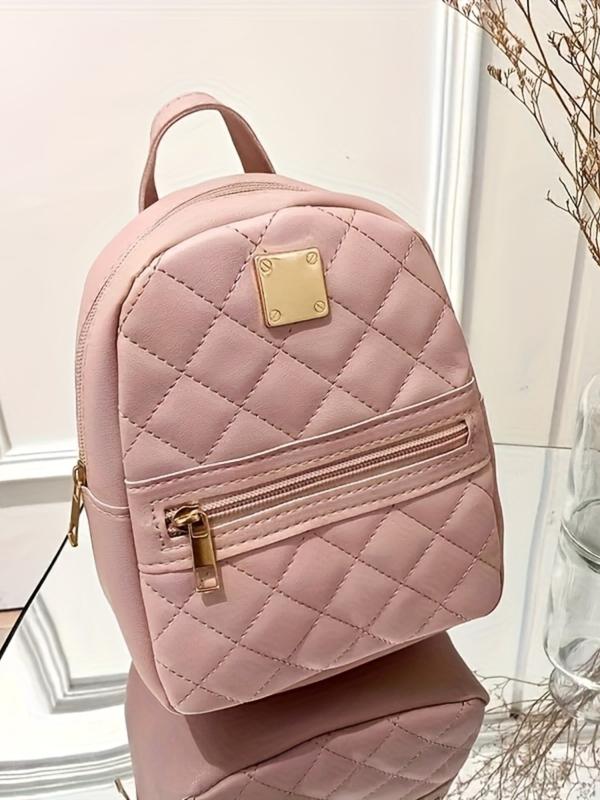 Cute Mini Diamond Stitched Fashion Durable Backpack, Large Capacity, Adjustable Straps, Buckle, Casual Shoulder Bag for Teens & Adults