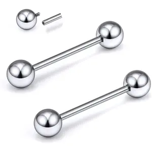 2G 4G 6G 8G 10G 12G 14G 16G Astm F136 Titanium Internally Threaded Nipple Tongue Rings Piercing Jewelry Industrial Straight Barbell Tongue Nipple Ring Bridge Piercing Jewelry For Women Men