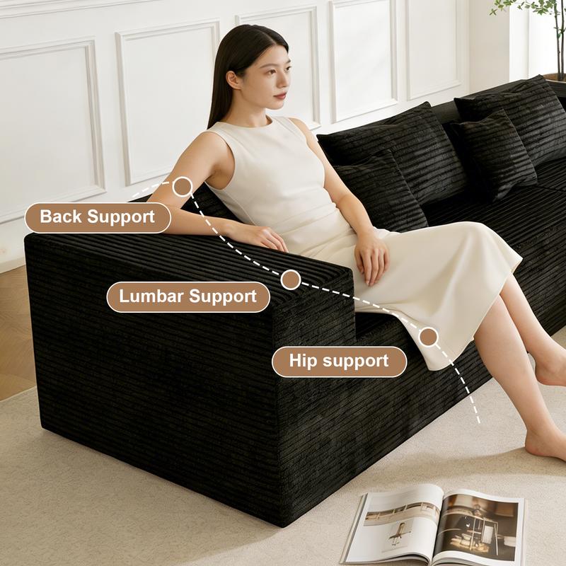 【2 Packages Shipping】Boneless Compression Sofa Bed - Modular Sofa, 105-inch Extra Large L-shaped Corner Sofa, No Assembly Required, Space-Saving, Memory Foam Seating, Suitable for Living Room and Bedroom, Black