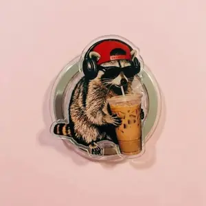 Raccoon Drinking Iced Coffee Magsafe Grip, Funny Animal Meme Phone Grip, Office Humor Gift