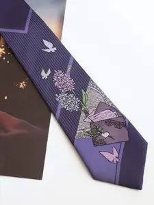 Elegant Purple Hyacinth & Love Letter Jacquard Skinny Tie, 2400-Needle Jacquard Weave, Silvery Thread Details, Designer Tie with Gift Box, Gift for her