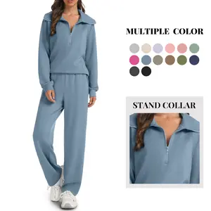 Casly Lamiit Women's 2 Piece Sets Sweatsuit Lapel Half Zip Sweatshirt Sweatpants Lounge Matching Sets Fall Outfits Casual Tracksuit