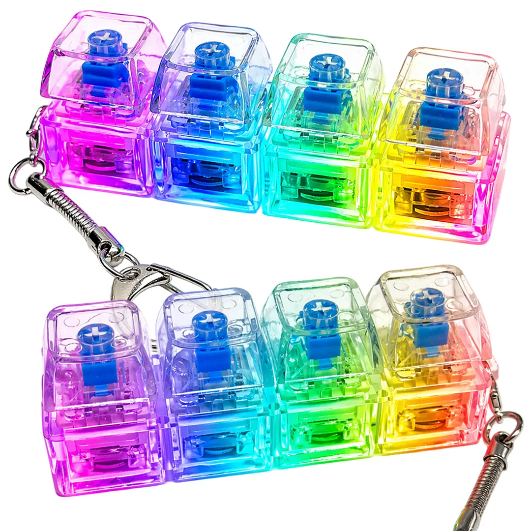 Keyboard Fidget Keychain, 4-In-1 Decompression Button, Stress Relief Fidget Gift, Transparent Color/