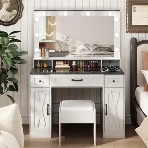 Vabches Glass Top Large Mirror Makeup Vanity