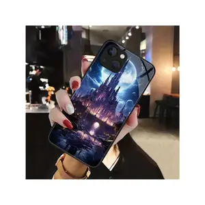 Castle Pattern Shockproof Phone Case, With Tempered Glass Back Cover, Suitable For IPhone 15 Pro Max/15pro/15plus/14 Pro Max/14 Plus/14 Pro/14/13 Pro Max/13 Pro/13/12 Pro Max/12 Pro