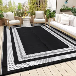 Waterproof Reversible Outdoor Patio Rug Plastic Straw Carpet, Collapsible, Washable, Modern Design for Backyard, Porch, RV, Deck, Camping, Beach