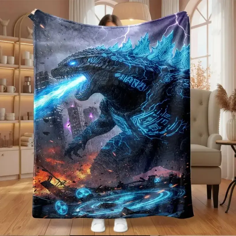 Giant Monster Energy Beam Graphic Flannel Throw Blanket, Breathable Ultra Soft Warm Cozy Bedding Fabric, Multi-scene Cover for Bedroom & Camping Use, Classic Monster Film Style Keepsake Gift for Birthday and Christmas Holiday Gifting