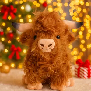 Cute Soothing Highland Cow Plush Doll Ornament, Breathing Highland Cow, Soothing Music Sleeping Companion Sound and Light Doll Ornament