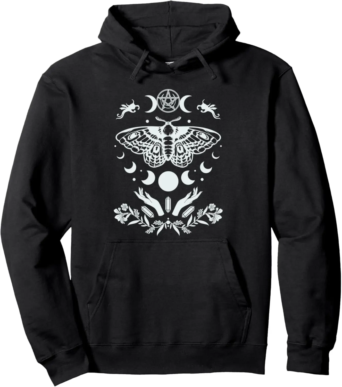 Dark Academia Aesthetic Celestial Mystic Wiccan Death Moth Pullover Hoodie