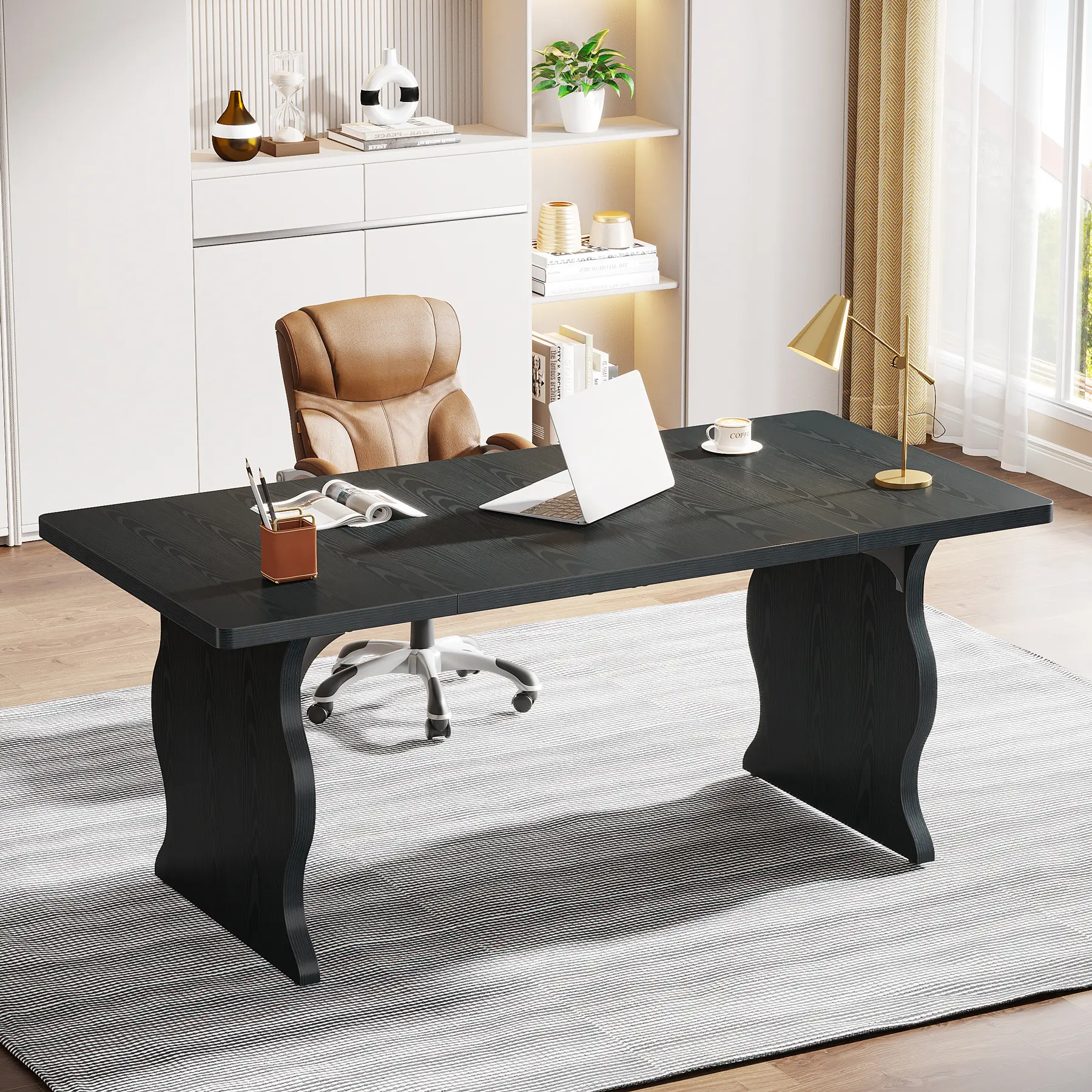 LITTLE TREE 63" Large Executive Desk for Home Office, Spacious Computer Desk with Ample Leg Room, Double PC Gaming Writing Table Study Desk with Sturdy Legs