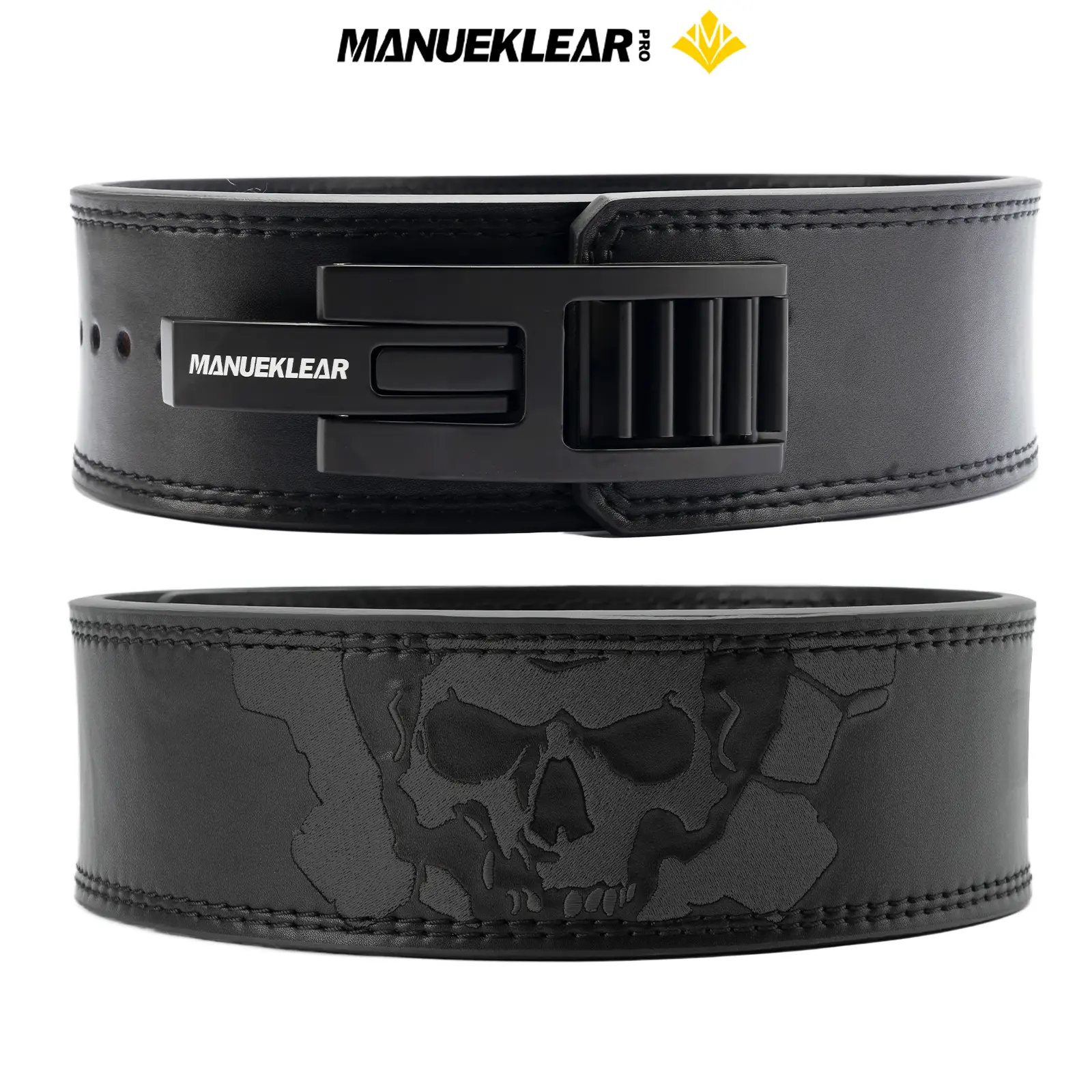 M MANUEKLEAR 10mm Leather Lever Gym Belt - Workout Fitness Belt for Men, Heavy Duty Quick-Lock Buckle Support for Weightlifting, Deadlifts, Weight Training Gear