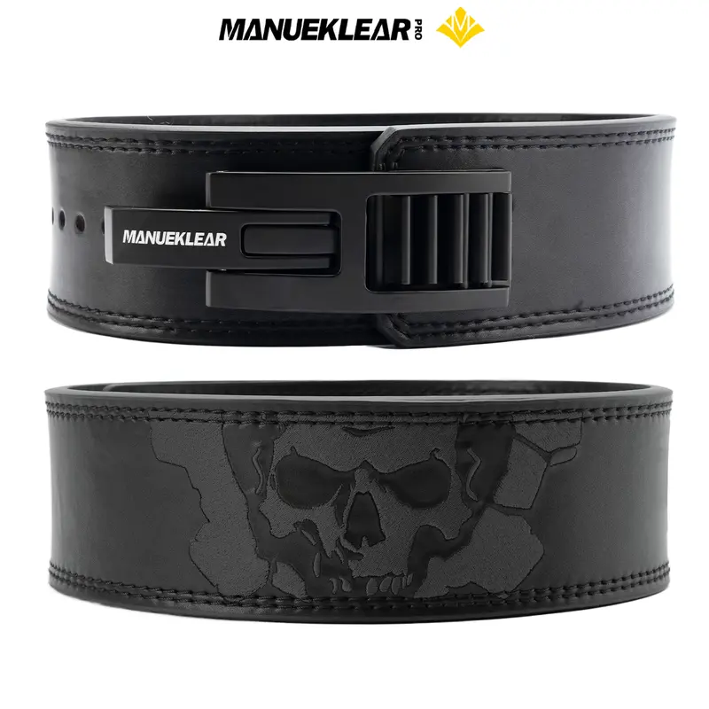 M MANUEKLEAR 10mm Leather Workout Fitness Belt for Men - Heavy Duty Quick-Lock Lever, Pro Quality, Maximum Support, Durable, Adjustable Barbell Weight Lifting Belts, Resistance Training, Fitness Workout Accessories, Withstands Toughest Training Sessions