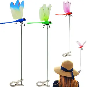 3pcs Outdoor Fake Dragonfly Rod Clips, Garden Metal Dragonfly Decorations, Natural Organic Design, Creative Home Accessories