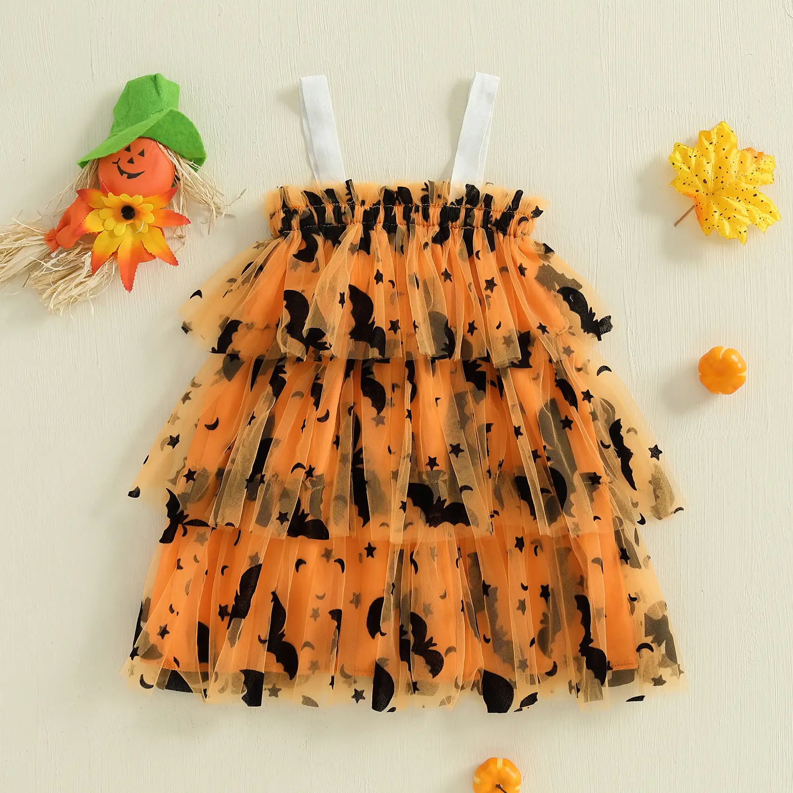 Little Girl Halloween Tulle Dress Bat Star Moon A-line Layered Ruffle Princess Dress Cute Holiday Clothes