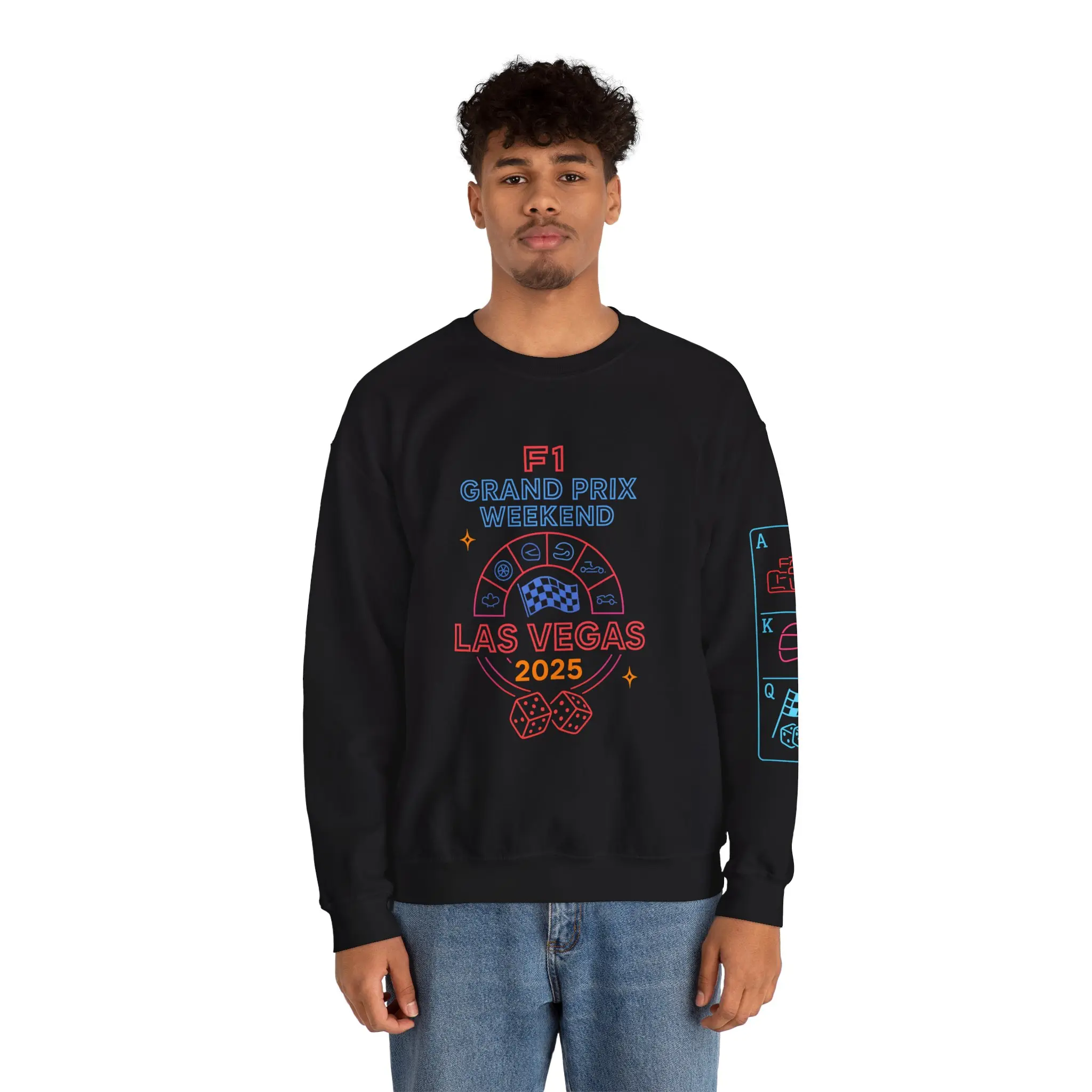 F1 Las Vegas 2025 Grand Prix Crewneck Sweatshirt Unisex Casual Cotton Embroidered Las Vegas Motif for Racing Fans & Enthusiasts