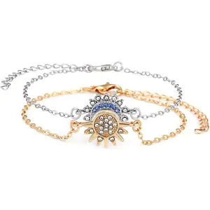 Sun Moon Bracelet Set Stackable Bracelet for Women Men Sparkling Gold Sun Ring/Blue Moon Bracelet Couple Bracelet Matching Bracelet as Friendship Best Friend Jewelry for Women Men