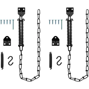 Door Stopper Chain, Screen Door Chain and Spring to Protect Doors, Wind Chain for Storm Door to Protect Windows, Black（2-Pack）