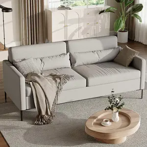 Light Grey 80 Inch 3 Seater Modern Sofa Couch with Extra Deep Seats Ultra Comfy Padded Armrests Seat and Backrests Easy Installation Stylish Spacious Home Furniture for Living Room Decor