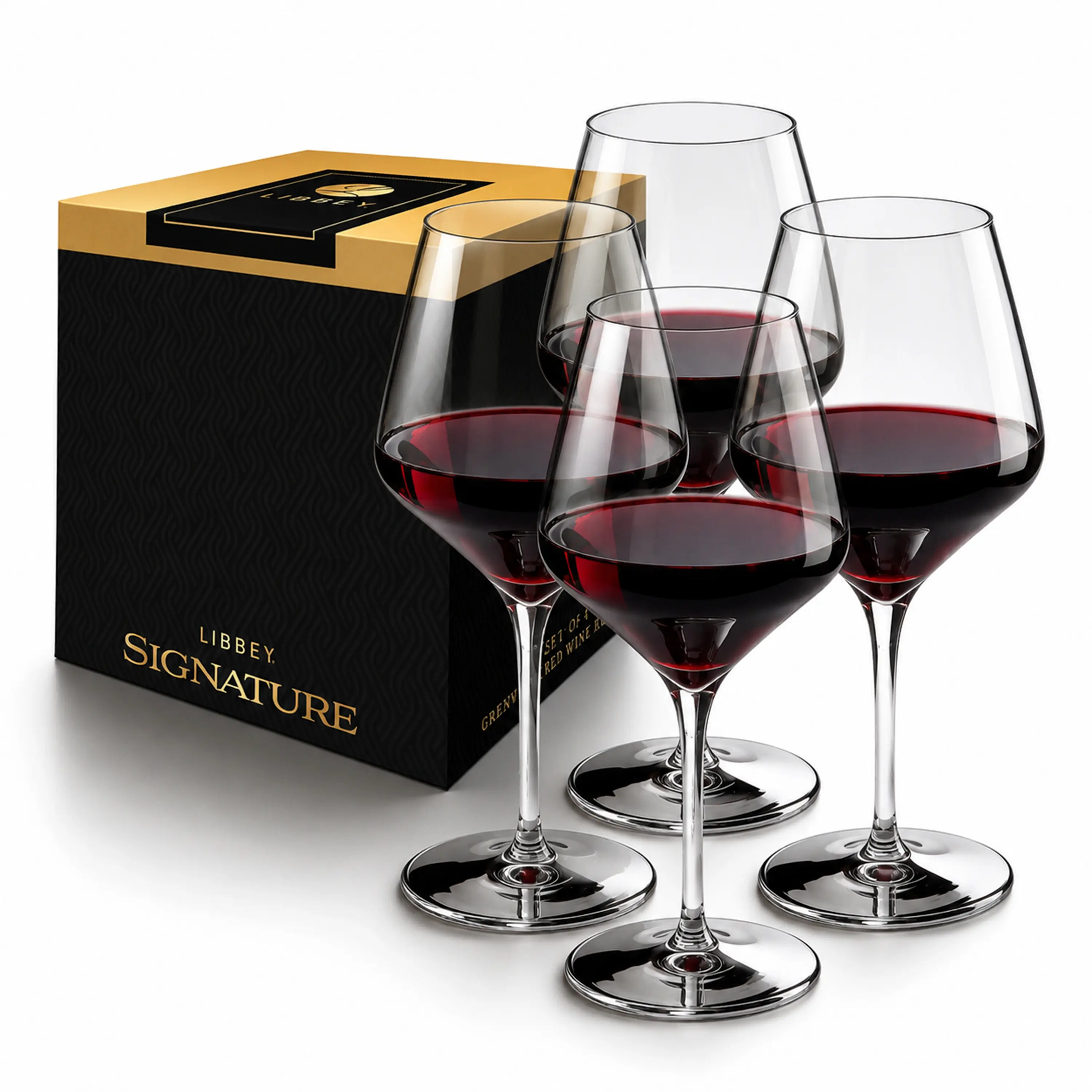 Libbey Signature Greenwich All-Purpose Wine Glasses, 16-Ounce, Set of 4, Made in USA, Dishwasher Safe, Gift Box