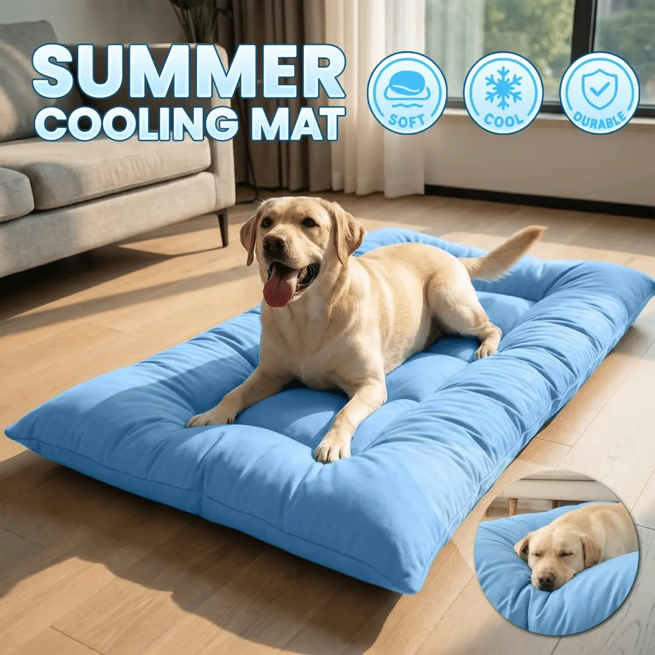 Extra-Large Summer Cooling Mat Dog Sofa Bed | Ultra-Soft, 8 Compartments, Extra-Large Plush Dog Sofa Bed | Super Soft, Thick Polyester Pet Mat with a Non-Slip Bottom | Comfortable Rectangular Sofa Sui