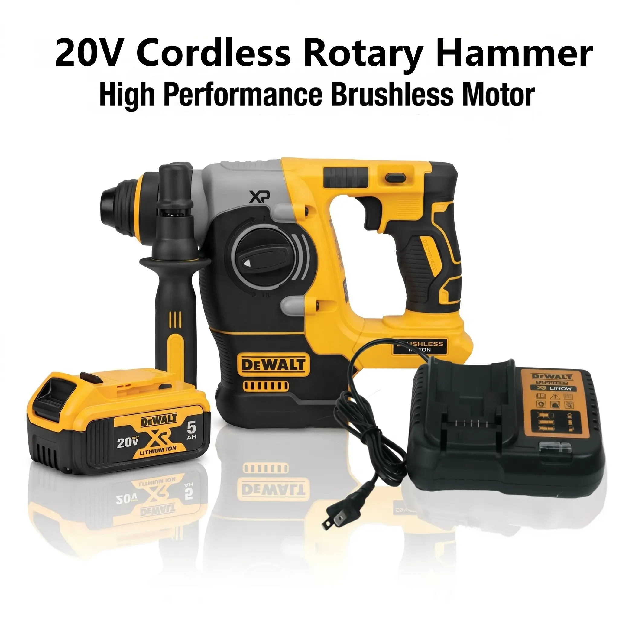 DEWALT 20V MAX Brushless Rotary Hammer (DCH273) - Heavy Duty Industrial Cordless Power Tool with Dual Modes, Vibration Reduction, Overload Protection, LED Light, Adjustable Handle, Standard Drilling Capacity, High Torque Drill for Concrete Drilling, Cordl