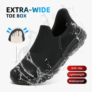 WIde Toe Water Resistant & Oil Resistant Leather Slip on Kitchen Shoes, Non Slip Work Shoes for Men and Women, Comfortable Mens Slip Resistant Chef Shoes for Restaurant Food Service, Lightweight Walking Shoes, Black, Breathable Leather Footwear