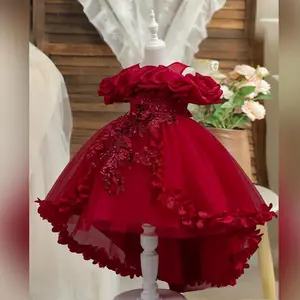 High Low Long Train 3D Flowers Halloween Costume Spooky Party Outfit Trick or Treat Fancy Dress Up Gown Birthday Performance Elegant Style