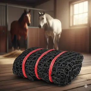 Round Bale Net, 4.92x 4.92x 4.92 ft, 1.65 inch Holes, PE Material, Knotless Design, with Self - Locking Zip Ties, Needle Shuttle, and Twine, Slow Feeder Round Bale Net Horses