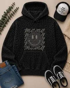 MAMA smiley face Glitter on a Leopard Hoodie