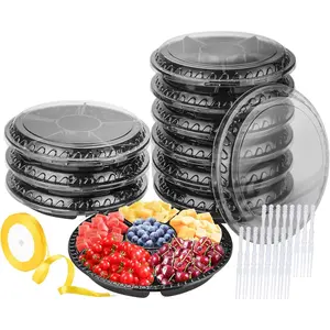 Appetizer Tray with Lid -,Recyclable 12 in.Veggie Fruit Snacks Trays Disposable Containers,10 Pcs Food Serving Platters for and Buffet with 100
