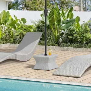 SUNJOY 16 Inch Wicker & Aluminum Small Patio Umbrella Table - Gray