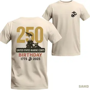 USMC 250th Birthday T-Shirt – United States Marine Corps 1775–2025 Anniversary Tee, Honoring 250 Years of Courage, Brotherhood & Freedom, Military Gift for Veterans & Patriots, Unisex Casual Graphic T-Shirt
