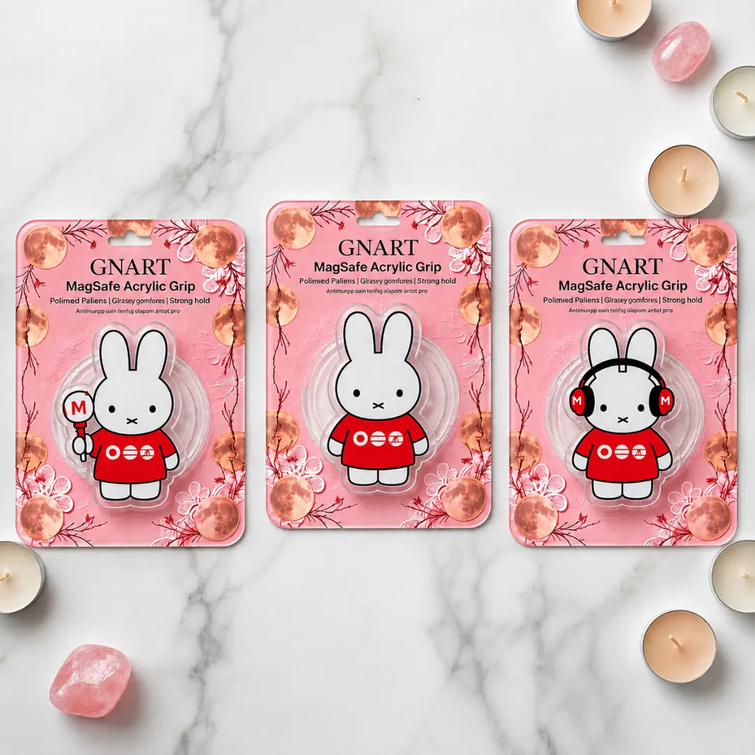 Cute Kawaii White Bunny MagSafe Phone Grip Magnetic Acrylic Phone Holder Stand Arirang Bangtannn Kpop Fan Aesthetic Collapsible Griptok Accessory Gift