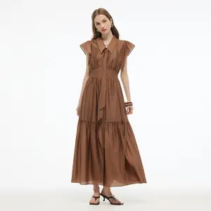 Tencel Blend Women Ruffle Cap Sleeve Maxi Dress With Sash