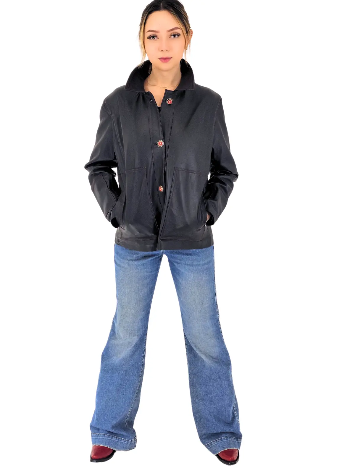 Handcrafted Oversized Sheepskin Leather Trucker Jacket – Stylish & Timeless Casual Long Sleeve