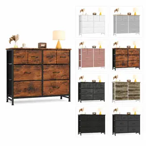 Tall Fabric Storage Dresser 8 Drawers with Wood Top Organizer Cabinet Ideal for Living Room Entryway and Hallway